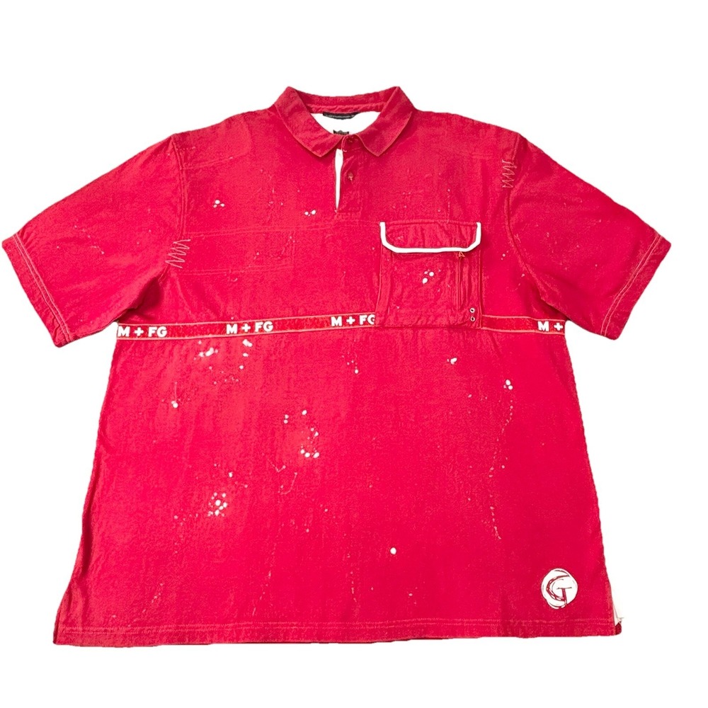 Vtg Marithe Francois Girbaud  Shuttle Tape Polo Shirt Men 3xl Red Paint Splatter